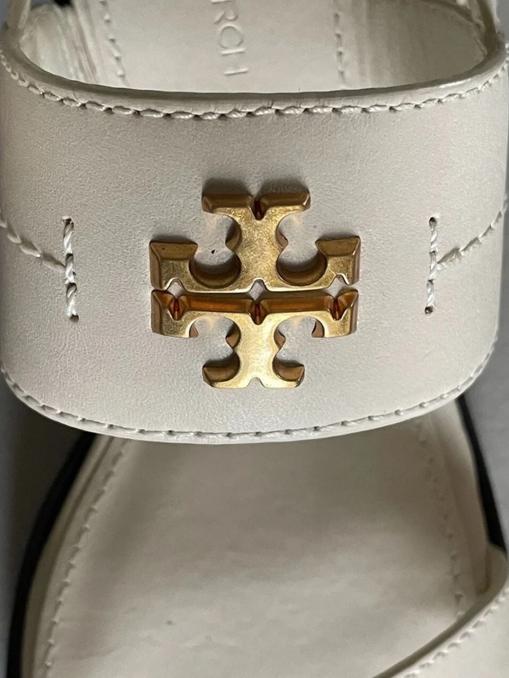 Tory Burch Eleanor Cream Leather Block-Heel Sandals Size 10.5